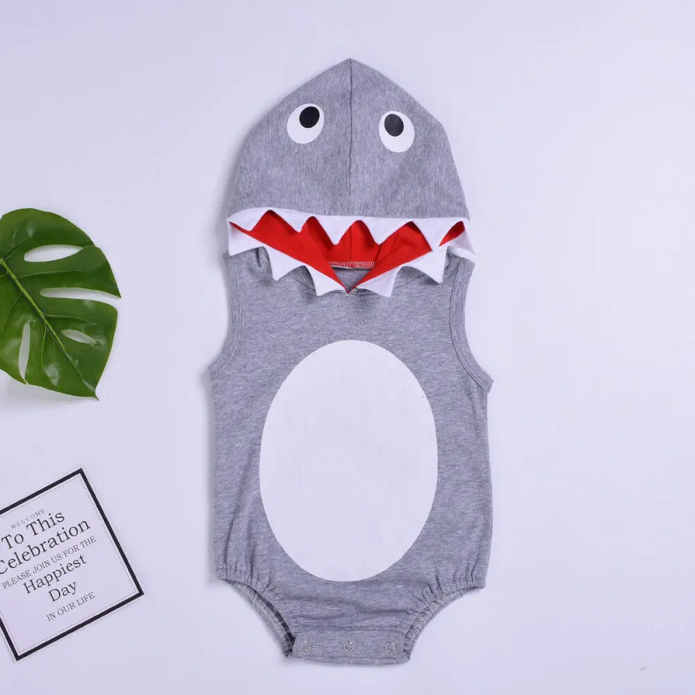 US Newborn Baby Boys Clothes Shark Sleeveless Romper Hooded Sweatshirt Vest Summer Outfits Sunsuit | Детская одежда и обувь