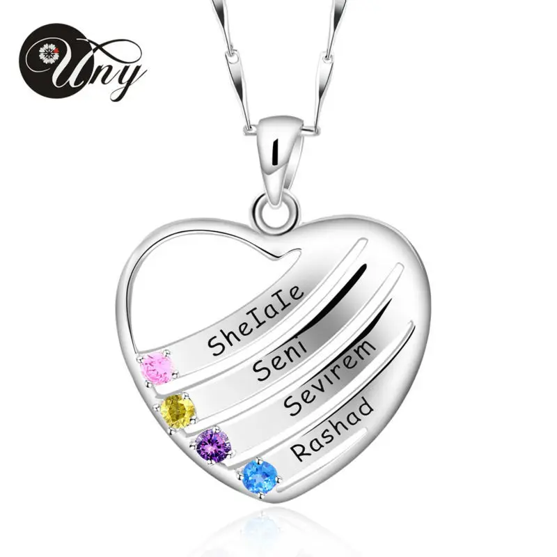 

UNY Jewelry 925 Sterling Silver Special Customized Engrave Family Anniversary Mother's Day Gift Heart Necklace Pendant Free Ship