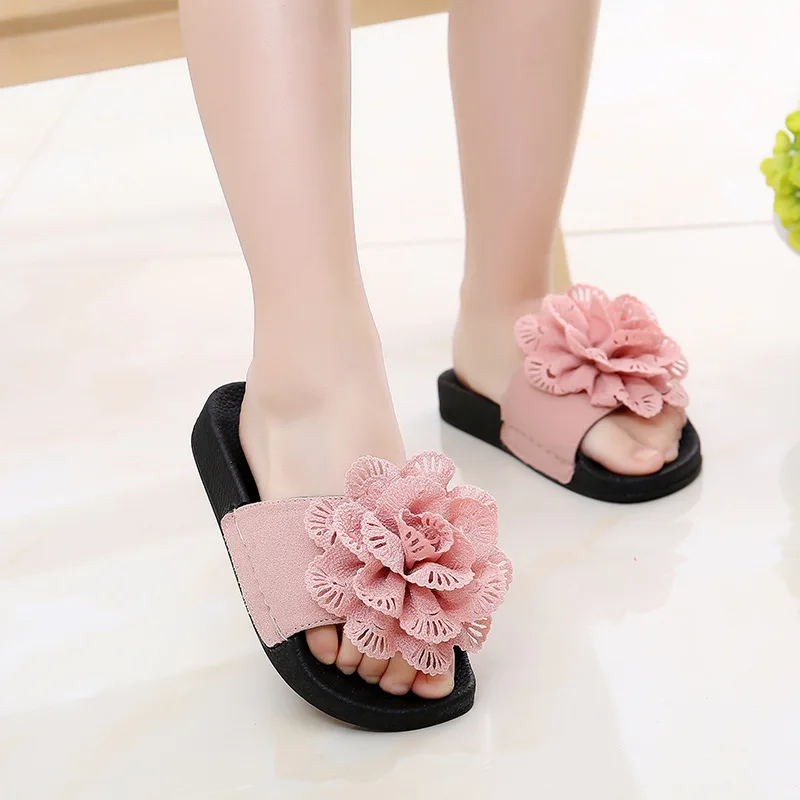 Летние детские сандалии с цветами для девочек шлепанцы милая Корейская пляжная
