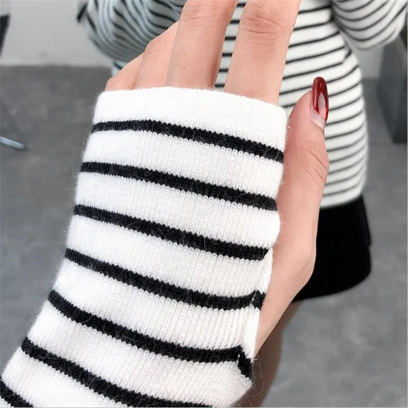 Chic Wind Knitted Sweater And Pullovers Women 2019 Fashion High Collar Striped Slim Pullover Classic Wild Basic Sweaters D716 | Женская