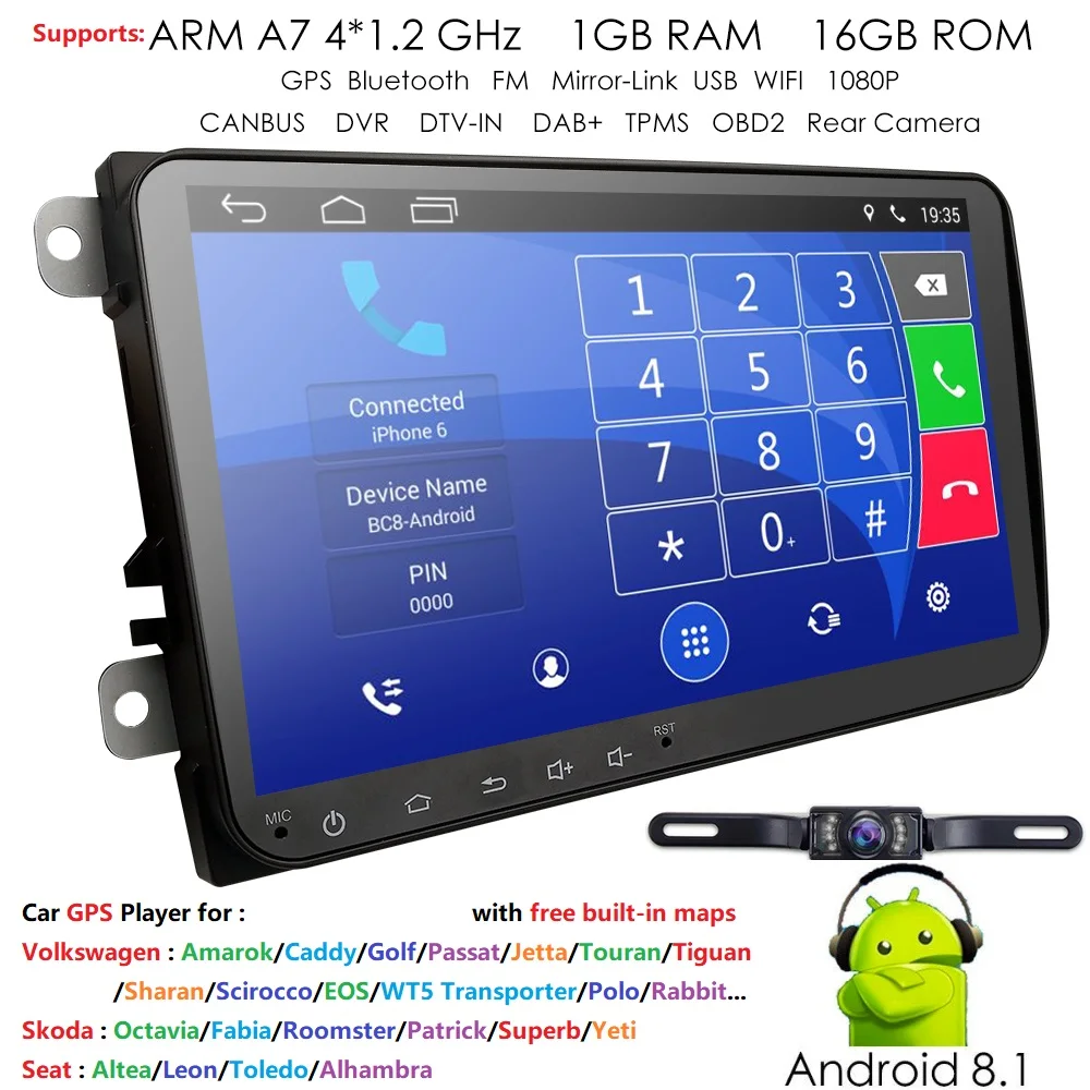 Hizpo Android 8 1 автомобильный мультимедийный плеер 2din радиоприемник gps для Volkswagen PoloT5