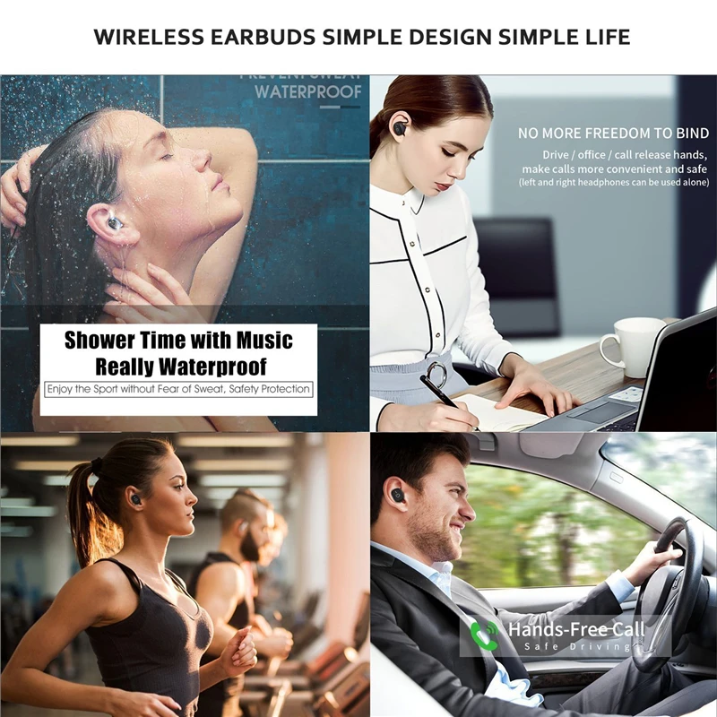 Беспроводные Bluetooth наушники M & J S2 мини TWS IPX7 Водонепроницаемая стереогарнитура