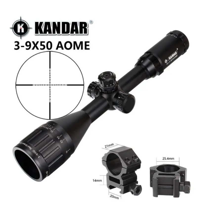 KANDAR 3-9x50 AOE Mil-dot Сетка RifleScope блокировка, сброс полный размер Охотничья винтовка прицел тактический оптический прицел - Цвет: with picatinny ring1