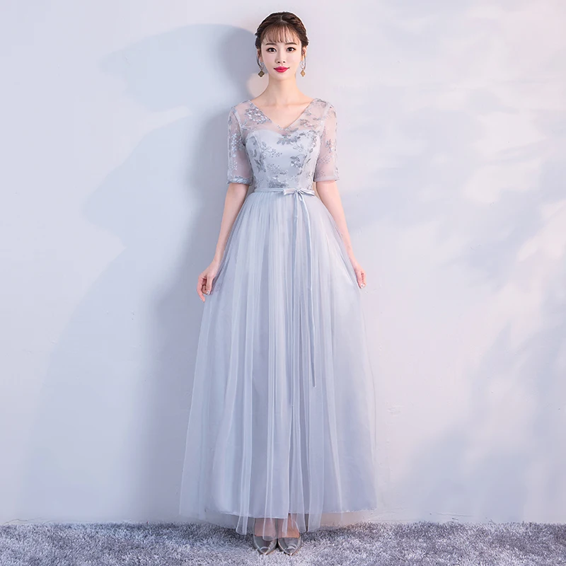 Женское платье с вышивкой длинное повседневное Пляжное серое большого