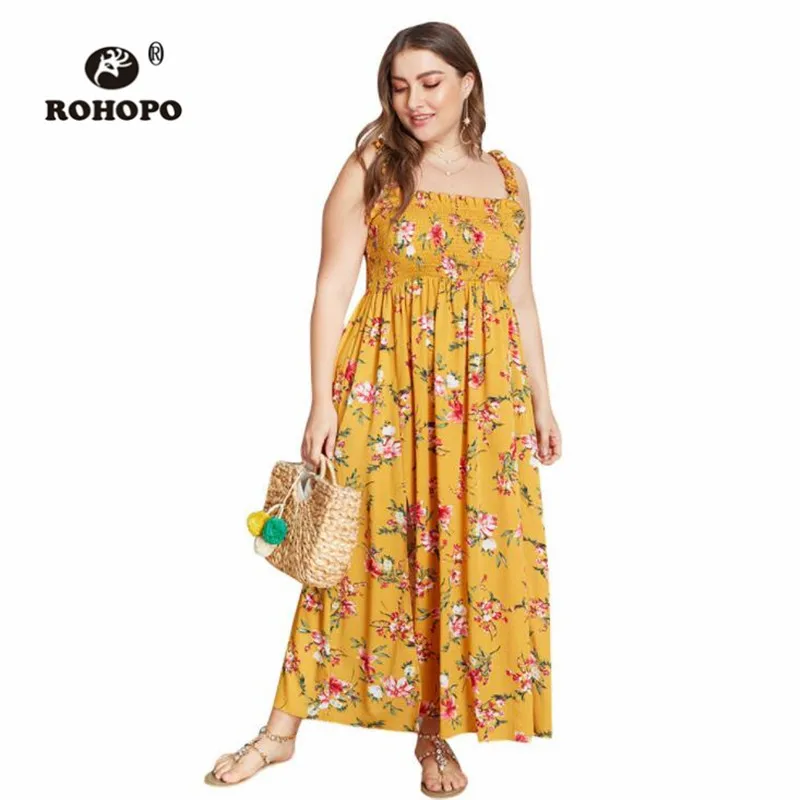 Женское платье с цветочным принтом ROHOPO Boho плиссированное макси на бретелях