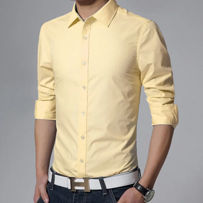 Мужская деловая рубашка Однотонная с длинными рукавами модная большого размера