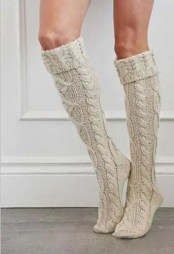 Новинка зимние женские чулки выше колена из хлопка модные теплые эластичные |