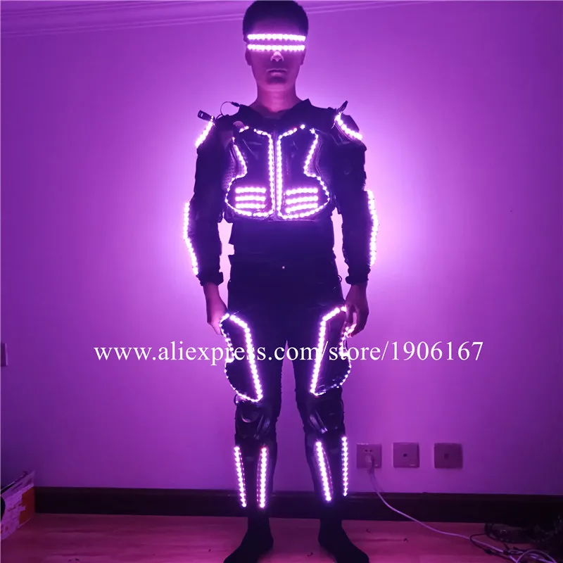 Colorful LED Growing Stage Performance Armor Robot Men Suit Luminous Flashing Party Glasses Clothes Led Light Up Dance Wear | Дом и сад