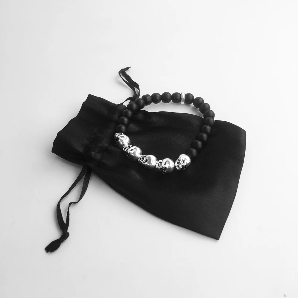 

Black Skull Obsidian Beads Bracelet,2018 Gift Europe Punk DIY Bracelet Good Silver Fashion Jewerly For Men And Women