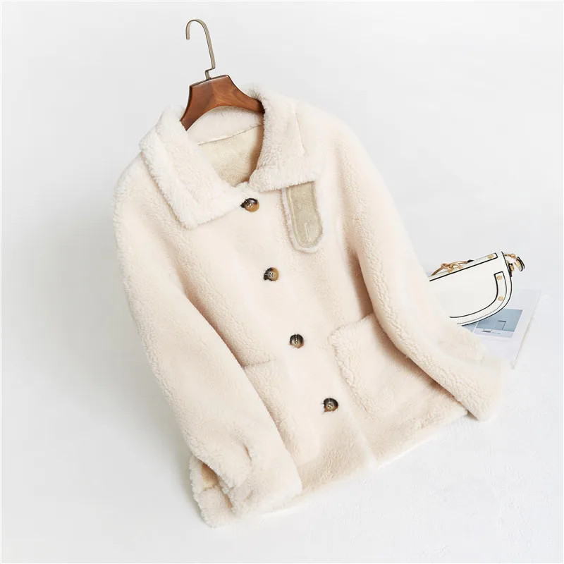 beige Короткие Тедди Стиль Новые Негабаритных Настоящее Шуба из Ягненка Женская Меховая Зима Натуральная Натуральная Шерсть Овечья Шуба Куртка - Цвет: beige