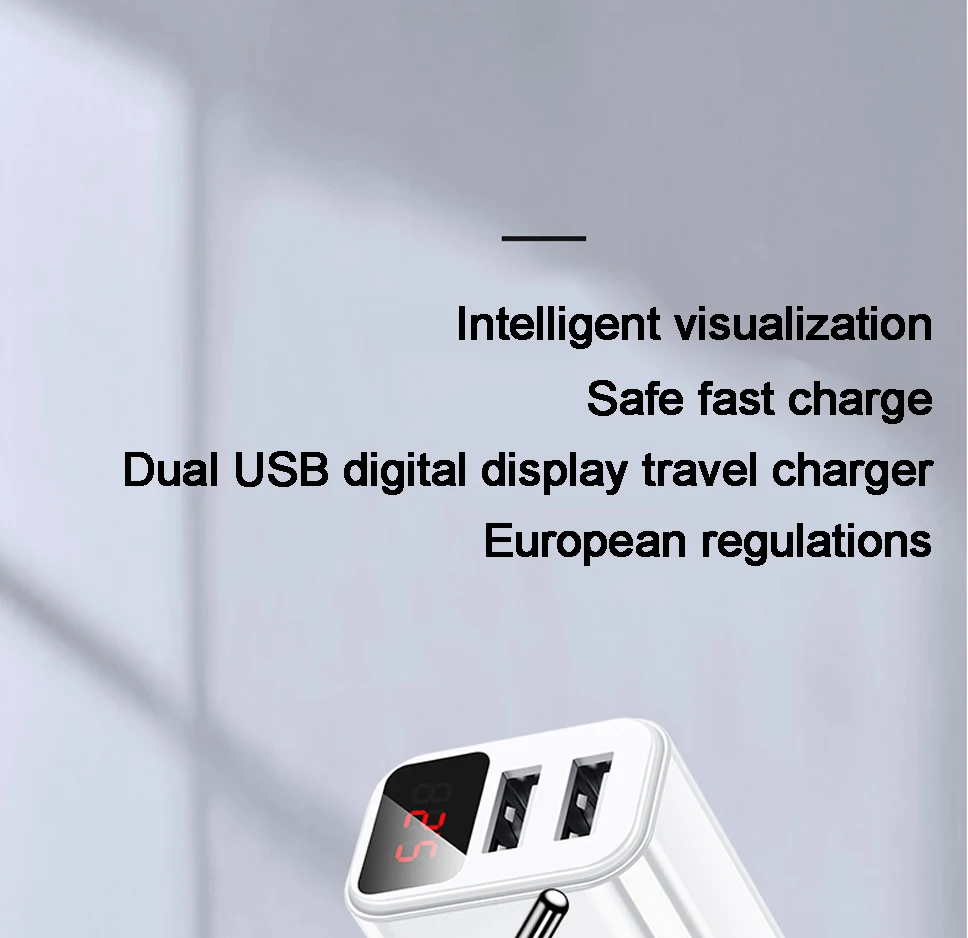 Portable Fast Charger Adapter 5V 2.1A Quick Charging Block With Dual USB Ports And Digital Display For IPhone X 8 7 6 Samsung