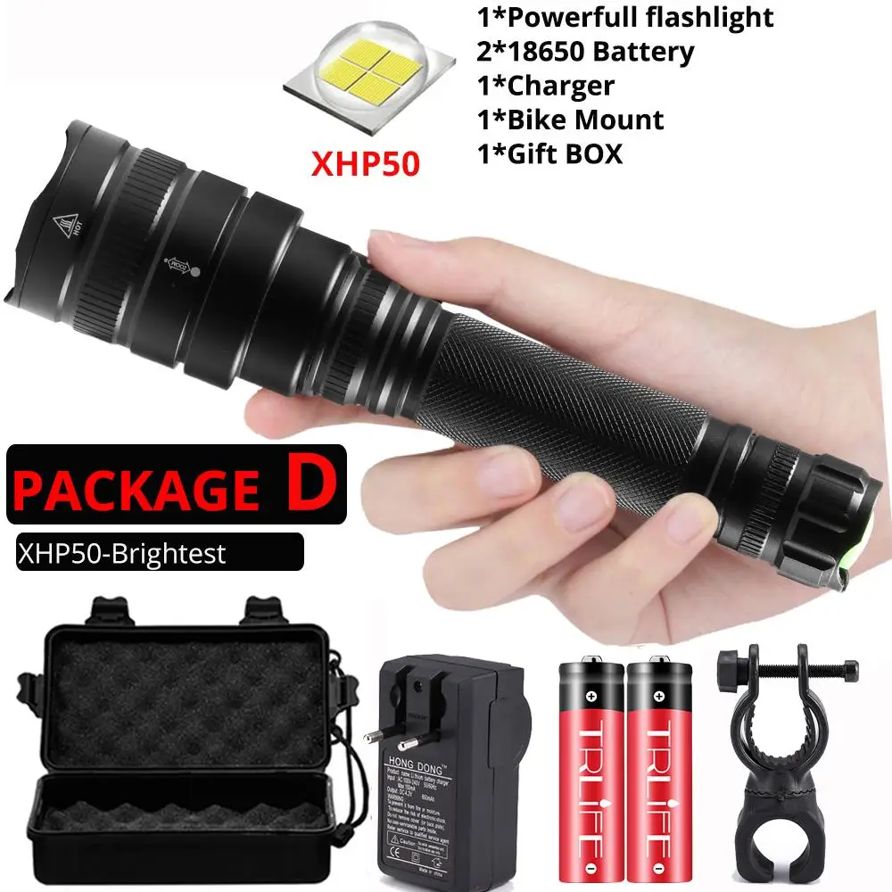 Package D-XHP50 50000Lms светодиодный велосипедный светильник xhp70.2 ультра яркий водонепроницаемый светодиодный фонарь linterna xhp70 xhp50 18650 лучший кемпинг, велосипедный светильник, уличный - Цвет: Package D-XHP50