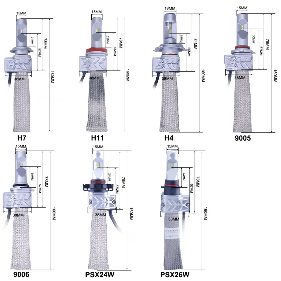 TC-X СВЕТОДИОДНЫЕ Фары Автомобиля H1 H3 H4 H7 H11 H8 H9 H16 P13W 9005 9006 9007 9012 PSX24W PSX26W H4 Супер Яркий СВЕТОДИОДНЫЙ Свет Лампы Комплект Галоген/HID Замена Меди плетение