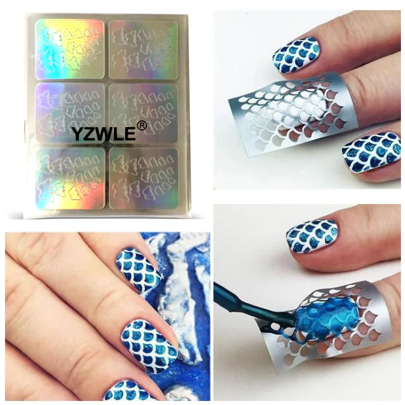 

10 Sheets/set New Stamping Nail Art 3D Hollow Sticker Laser Silver Vinyl Grid Pattern Template Stencil Guide Manicure