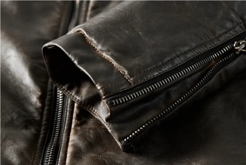 

Autumn and winter men's quality leather jacket retro motorcycle jacket warm and windproof PU leather large size coat