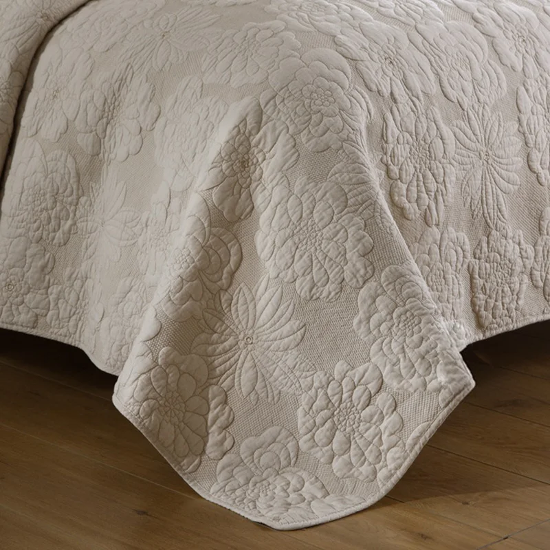 

CHAUSUB Cotton Bedspreads Quilt Set 3pcs Quilts For Bed Blanket Solid Embroidered Bed Cover Shams King Queen Size Beige Coverlet