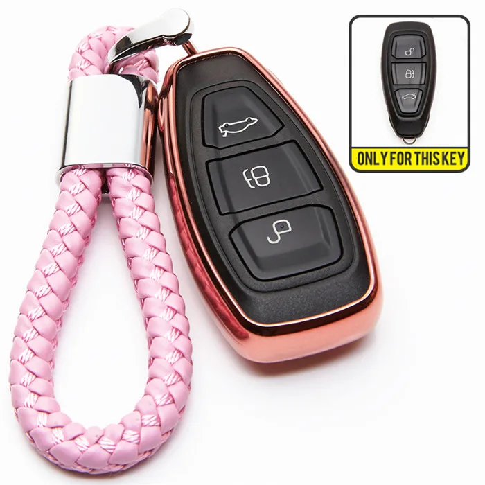 pink with holder Для Ford Fiesta Focus 3 4 MK3 MK4 Mondeo Ecosport, Kuga Фокус ST Fiesta 2012 2013 ТПУ ключа автомобиля чехол - Название цвета: pink with holder
