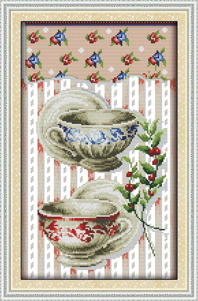 

Tableware cross stitch kit 14ct pre stamped fabric 11ct print canvas DMC color stitching embroidery DIY handmade needlework plus