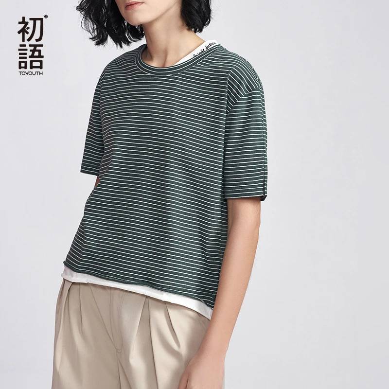 Toyouth летний базовый с круглым вырезом Футболка буквенным принтом свободные