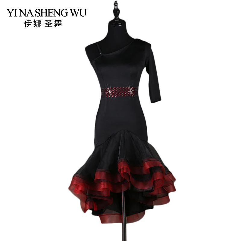

2018 Shoulder Single-sleeved Latin Dance Show Competition Cloth High-grade Sling Flash Diamond Dress Adult Female Latin Dress