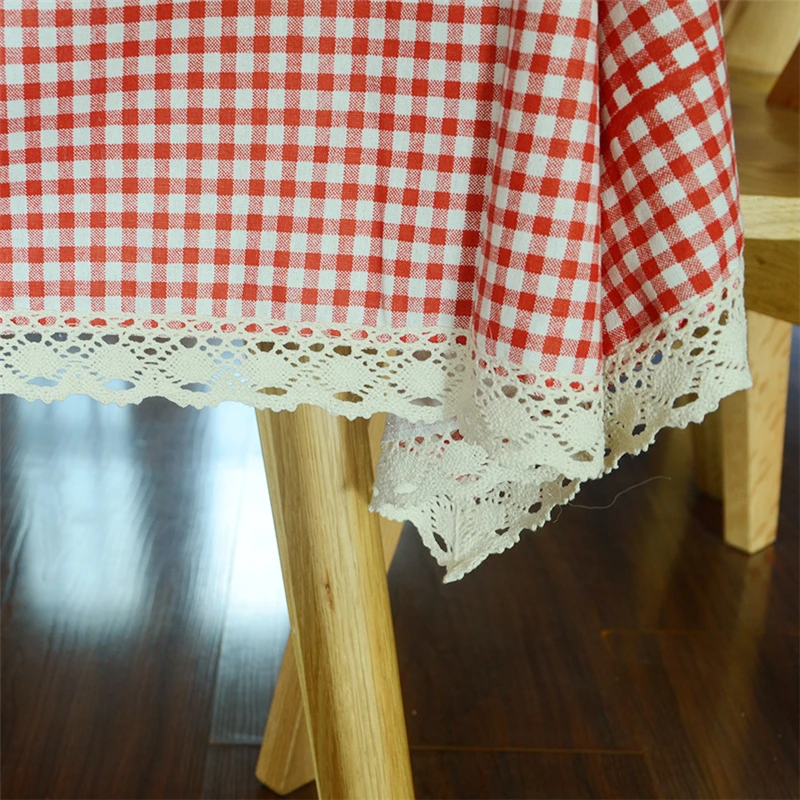 Fashion With Lace Red Checked Plaid Style Korean Pastoral Cotton Linen Multi - Size Tablecloth | Дом и сад