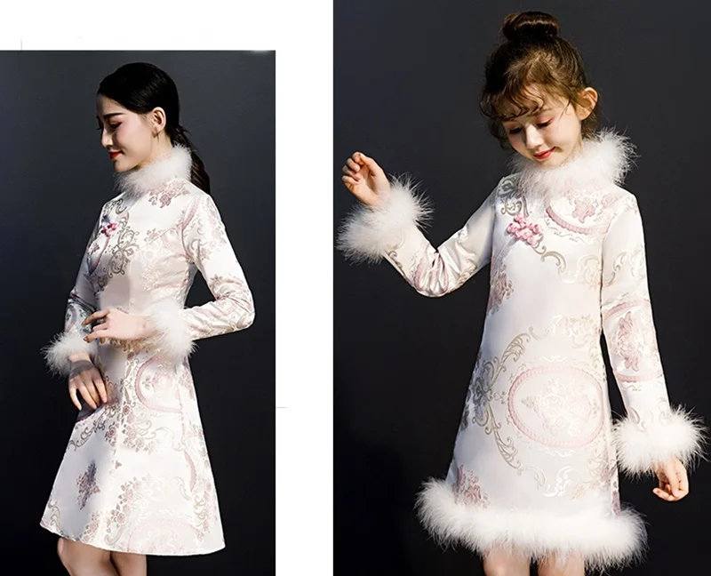 Cheongsam платье миди элегантное китайское платье es мать и дочь зимнее теплое современное китайское платье Интернет Китайский магазин FF1749