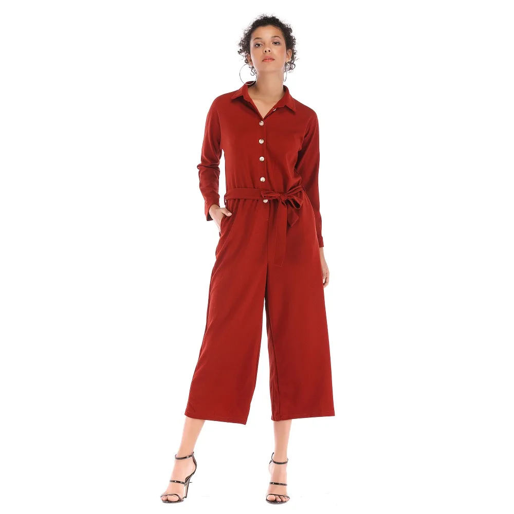 

YYFS 2019 New Summer Autumn Cotton Rompers Women Jumpsuits Fashion Turn-down Collar Button Solid Sexy Straight Women Jumpsuit