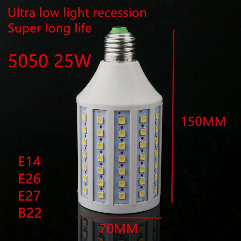 

5pcs/lot High brightness Super long life LED Bulb SMD 5050 E27 E14 E26 LED bulb 220V/AC LED lamp 100leds 25W 5050 Corn Light