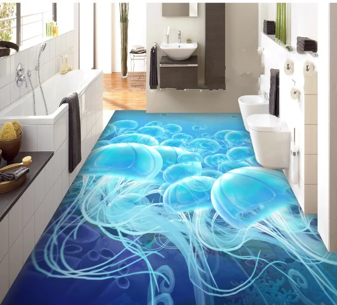 

[Самоклеющиеся] 3D Медузы синие 8 Нескользящие водонепроницаемые фото самоклеющиеся наклейки для пола Настенные обои фотообои с принтом