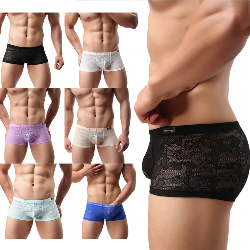 2019 Новая мода мужские сексуальные боксеры шорты мягкие кружевные трусы дышащие