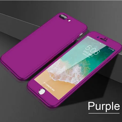 Purple 360 градусов Полная защита чехол для телефона s для iphone XS MAX XS 7 8 Plus 5 5S SE чехол для iphone 6S 6 XR противоударный чехол со стеклом - Цвет: Purple