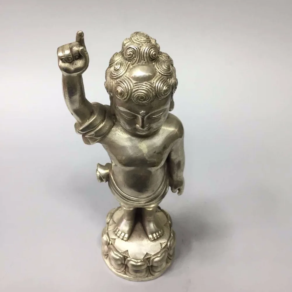 Коллекция тибетская серебряная статуя Шакьямуни дом/украшение офисного стола