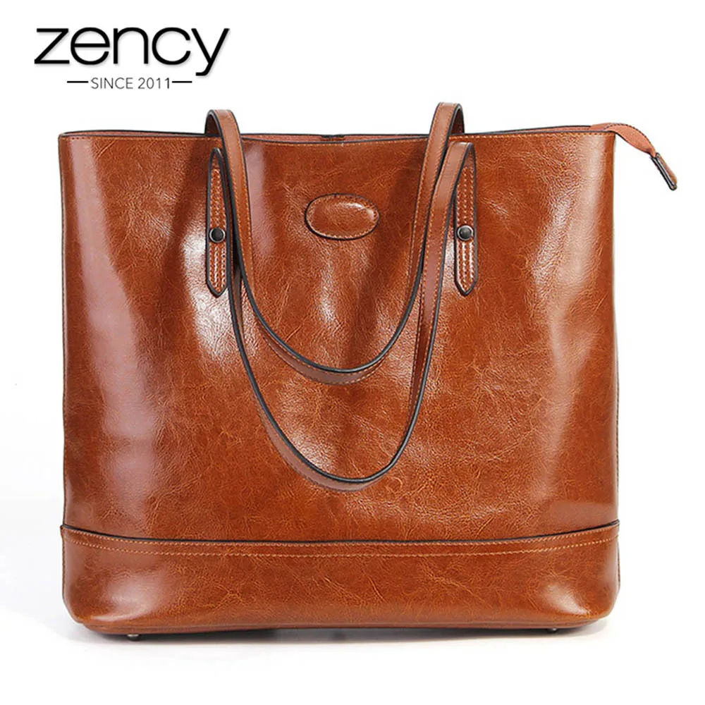 Модная коричневая Женская сумка на плечо Zency из 100% натуральной кожи