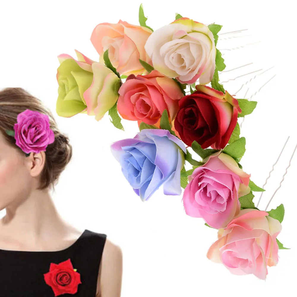 2 pc Imitated Rose Flowers Hair pins Handmade DIY Headdress 8 Colors Accessories for Women Bridal Wedding Jewlery | Украшения и