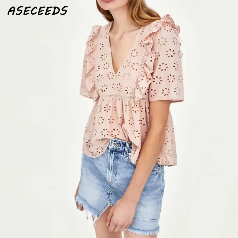Boho Цветочные женские блузы с вышивкой Топы винтажные сексуальные открытые