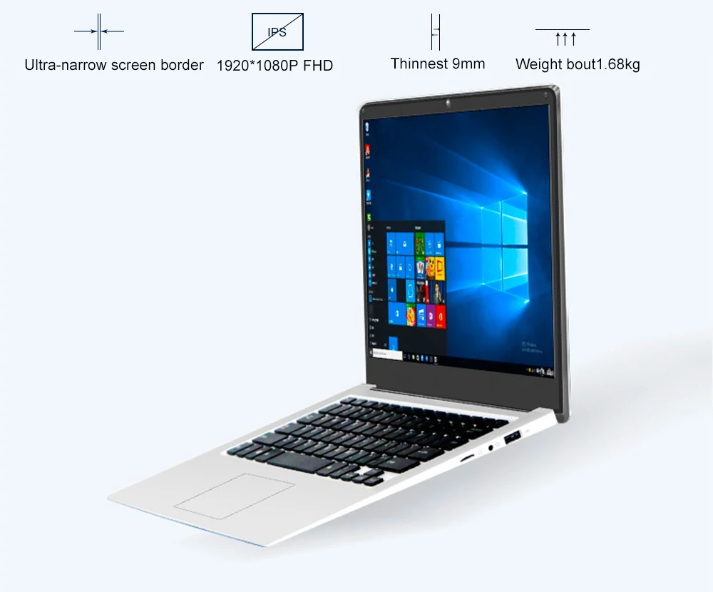 Ультратонкий ноутбук 14,1 дюйма с четырехъядерным процессором Windows 10 Intel Atom Cherry Trail Z8350 с аккумулятором 9000 мАч и оперативной памятью 2 Гб rom 32 Гб WiFi