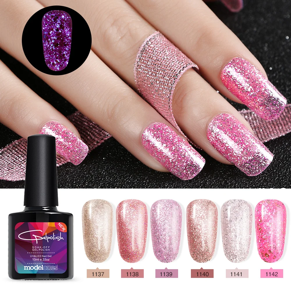 УФ-гель для ногтей Modelones светящийся розовый золотой звездный блеск Led Лак