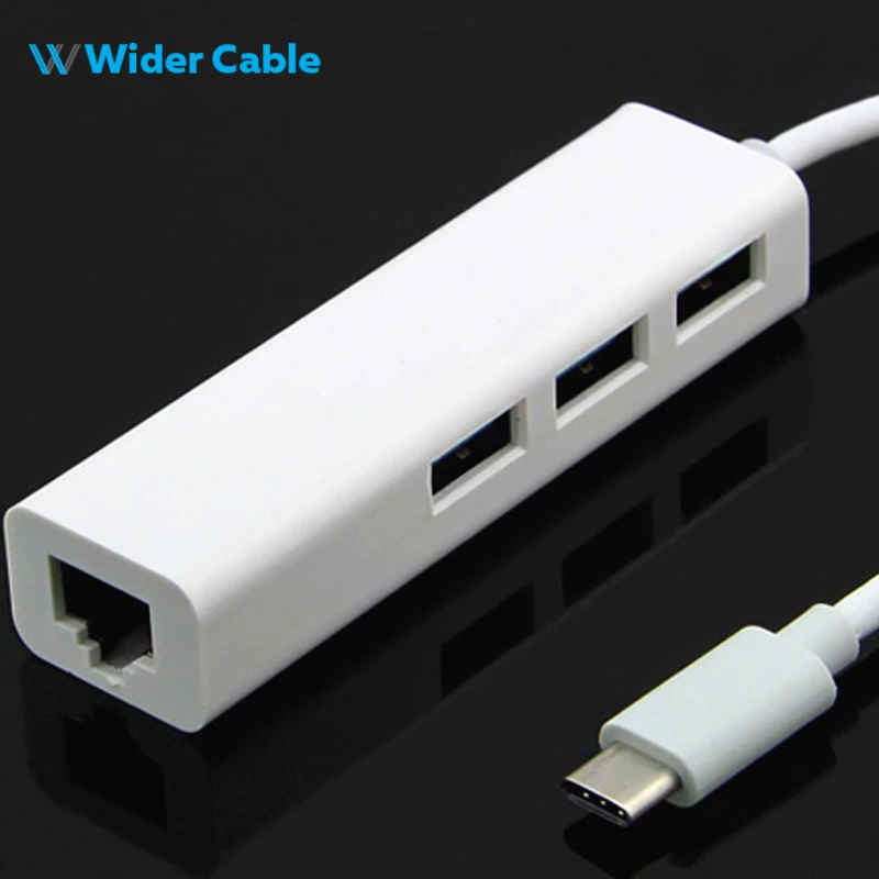 

High Performance USB Type C USB 2.0 HUB 3 Ports with rj45 External Wired Network Card Lan Adapter for Macbook Google Chrome Book