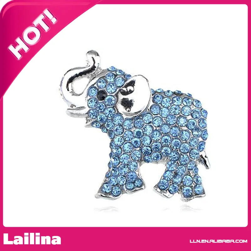 

Womens Silver Tone Blue Rhinestones African Baby Elephant Brooch Pin