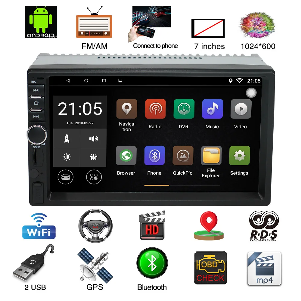 2 Din автомагнитола 7 дюймов gps Android 1 FM Transimitte навигация Bluetooth Dvd Automotivo плеер Punto 1024*600