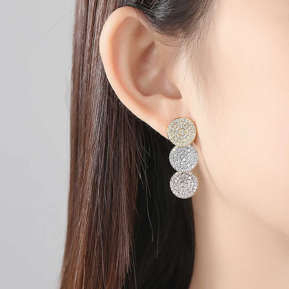 LUOTEEMI New Design Round Long Drop Earrings for Women Wedding Party Fashion Luxury Orecchini Donna Double Color Christmas Gift | Украшения
