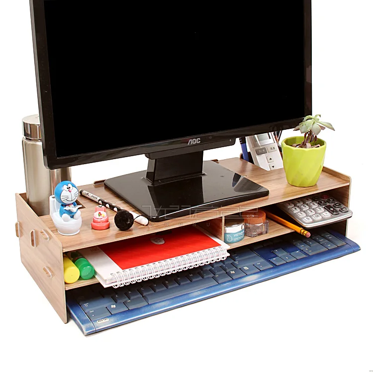 Настольная подставка, деревянный монитор Riser tv Stand, со слотами для офисных принадлежностей и места для хранения