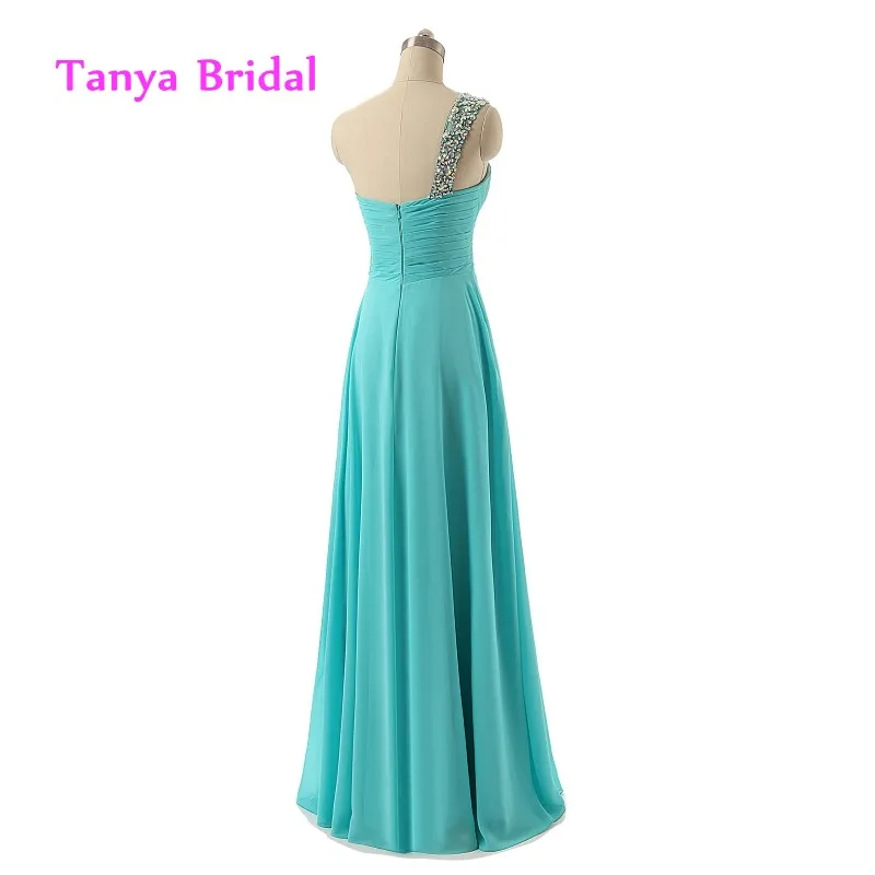 Одно плечо бирюзовое платье для подружки неветы vestido turquesa Бисер кристаллы