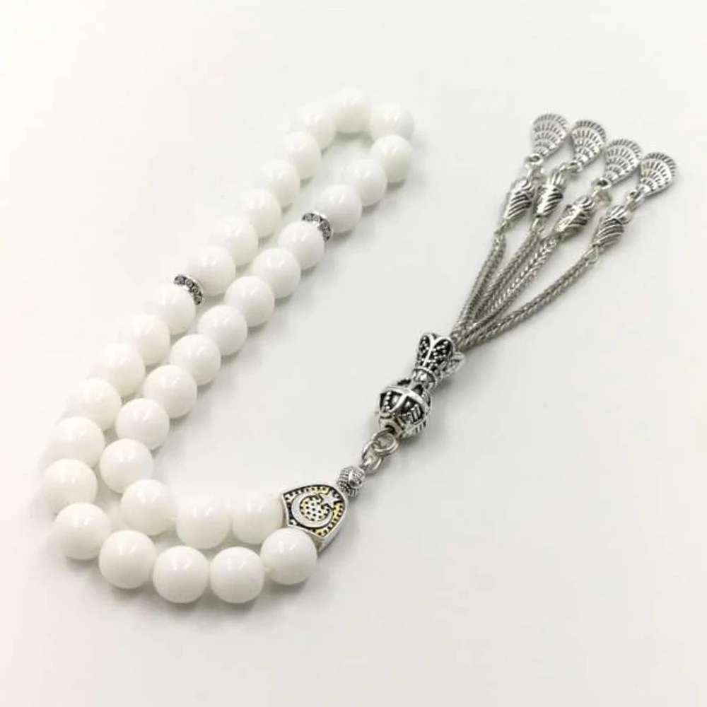 Белый tasbih мусульманский Четки Молитва бусины 33 66 99 белый камень Misbaha | Украшения и