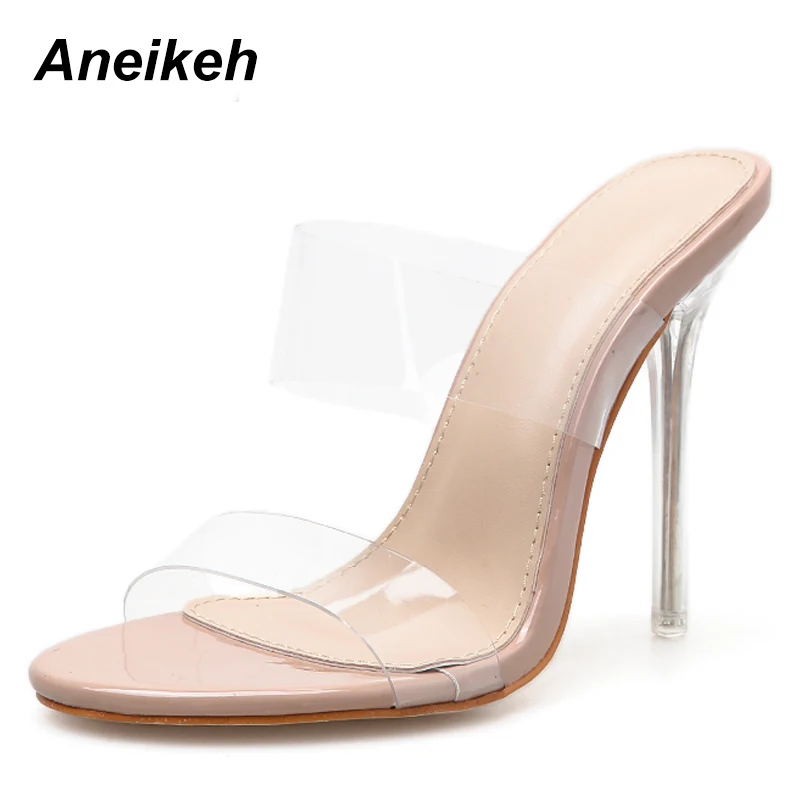 Aneikeh/; Модные Туфли-гладиаторы на резиновой подошве; женские прозрачные однотонные туфли-лодочки на тонком высоком каблуке; пикантная повседневная обувь с закрытым носком; Размеры 35-40 - Цвет: Apricot