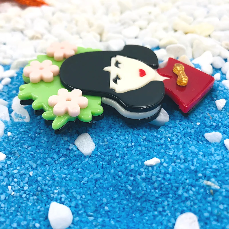 SexeMara/акрил девушка брошь на шпильке зеленого розового цвета с цветочным принтом