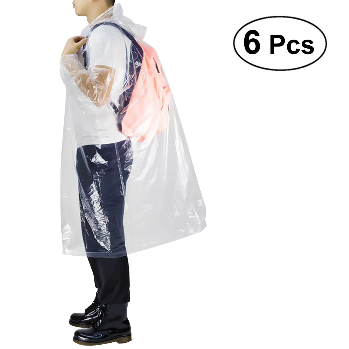 6 шт одноразовый дождевик с кулиской капюшоном эластичный рукав концы