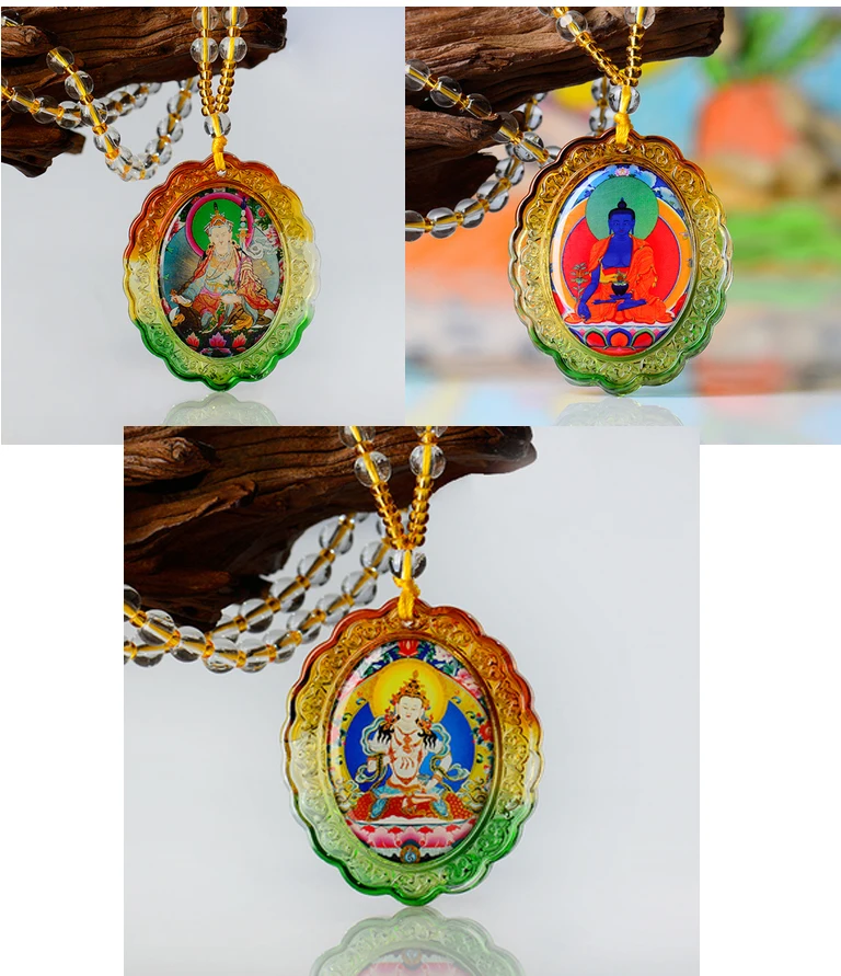 

3PCS Greco-Buddhist pocket travel efficacious Mascot Guru Rinpoche Vajrasattva the Medicine Buddha Crystal Pendant Amulet