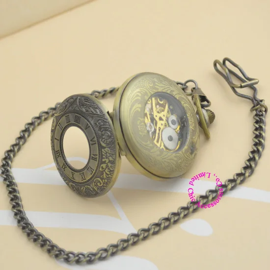 

g wholesale price good quality vintage retro new antique bronze men father gift roman mechanical pocket watch hour chain