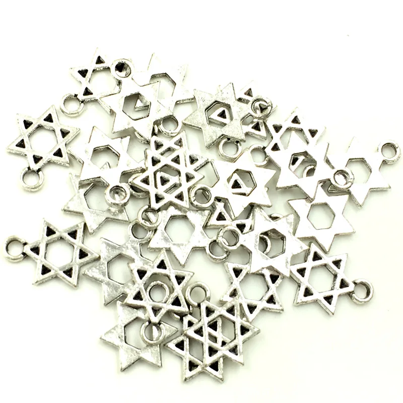 50 шт Ретро Серебряный тон шестиугольный кулон Подвеска со звездой Изготовление
